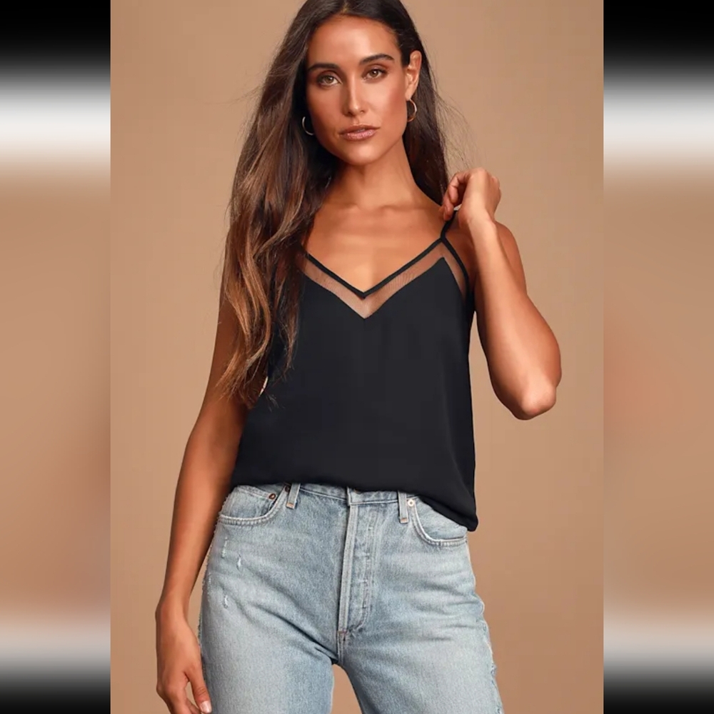 Lulu's Sweet Fling V-Neck Black Mesh Cami Top XS Coquette